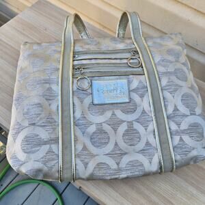 Y2K Coach Poppy Glam Tote - Silver Metallic Signature C Handbag